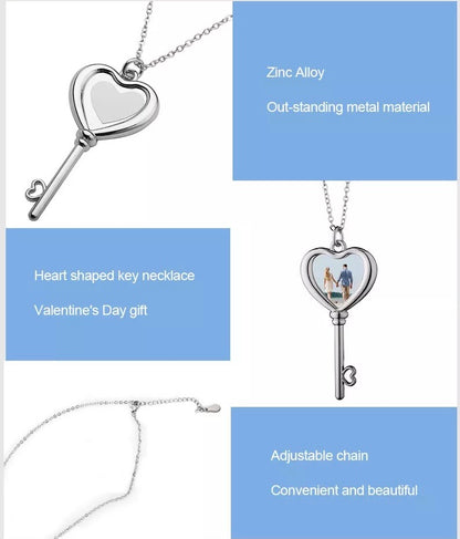 Sublimation Double Sided Photo Heart Key Necklace