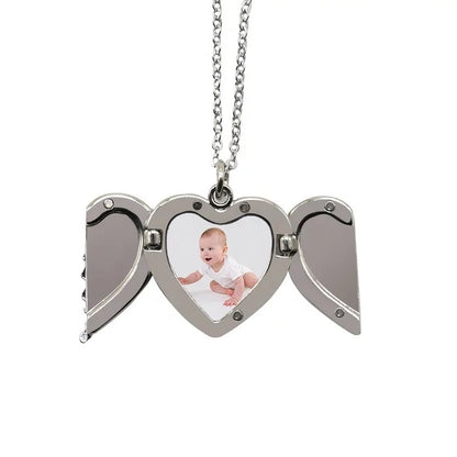 Personalized Sublimation Blank Angel Wings  Heart Lockets Pendant Necklace